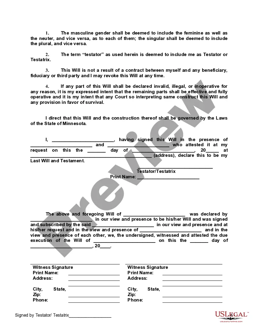 Preview Last Will and Testament with All Property to Trust called a Pour Over Will