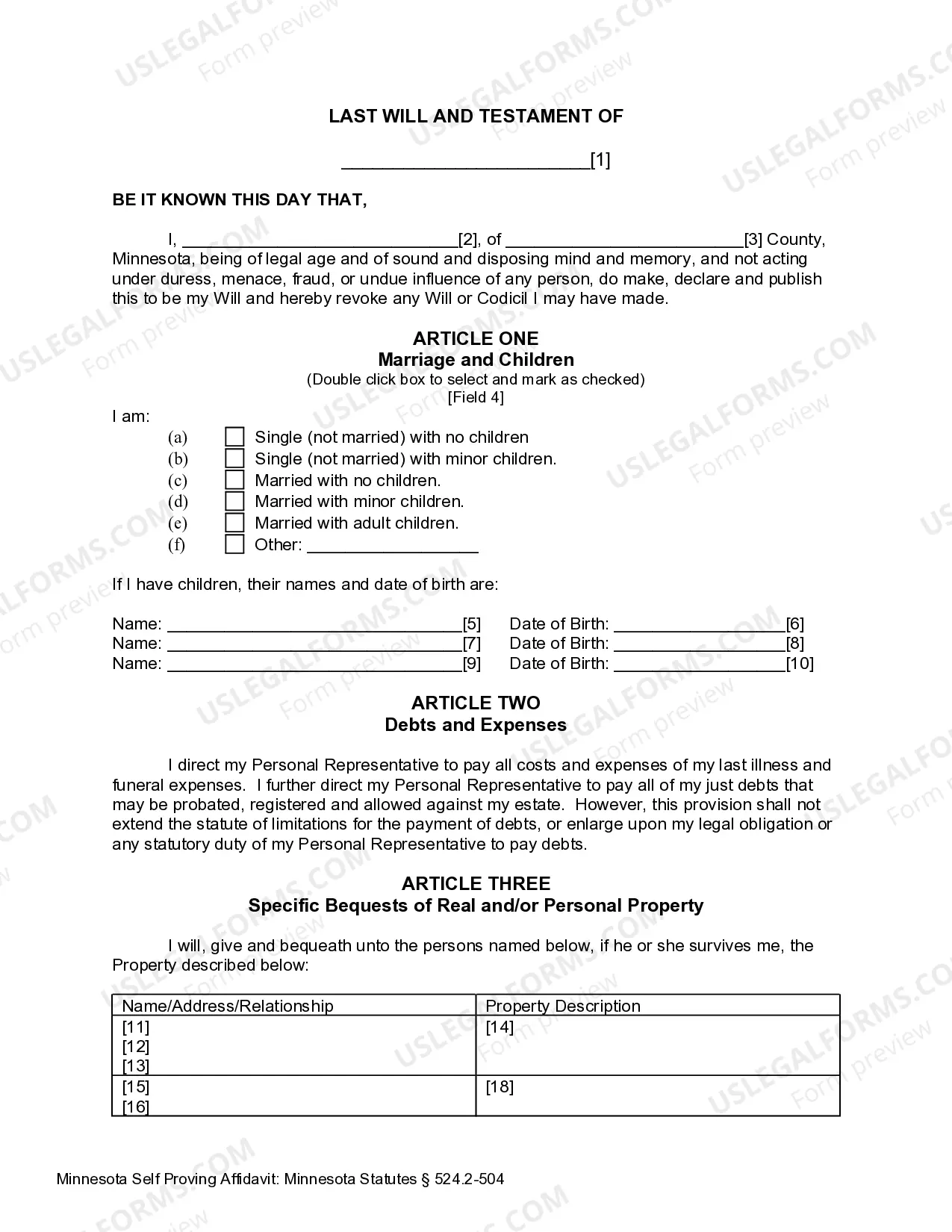 Preview Last Will and Testament for other Persons