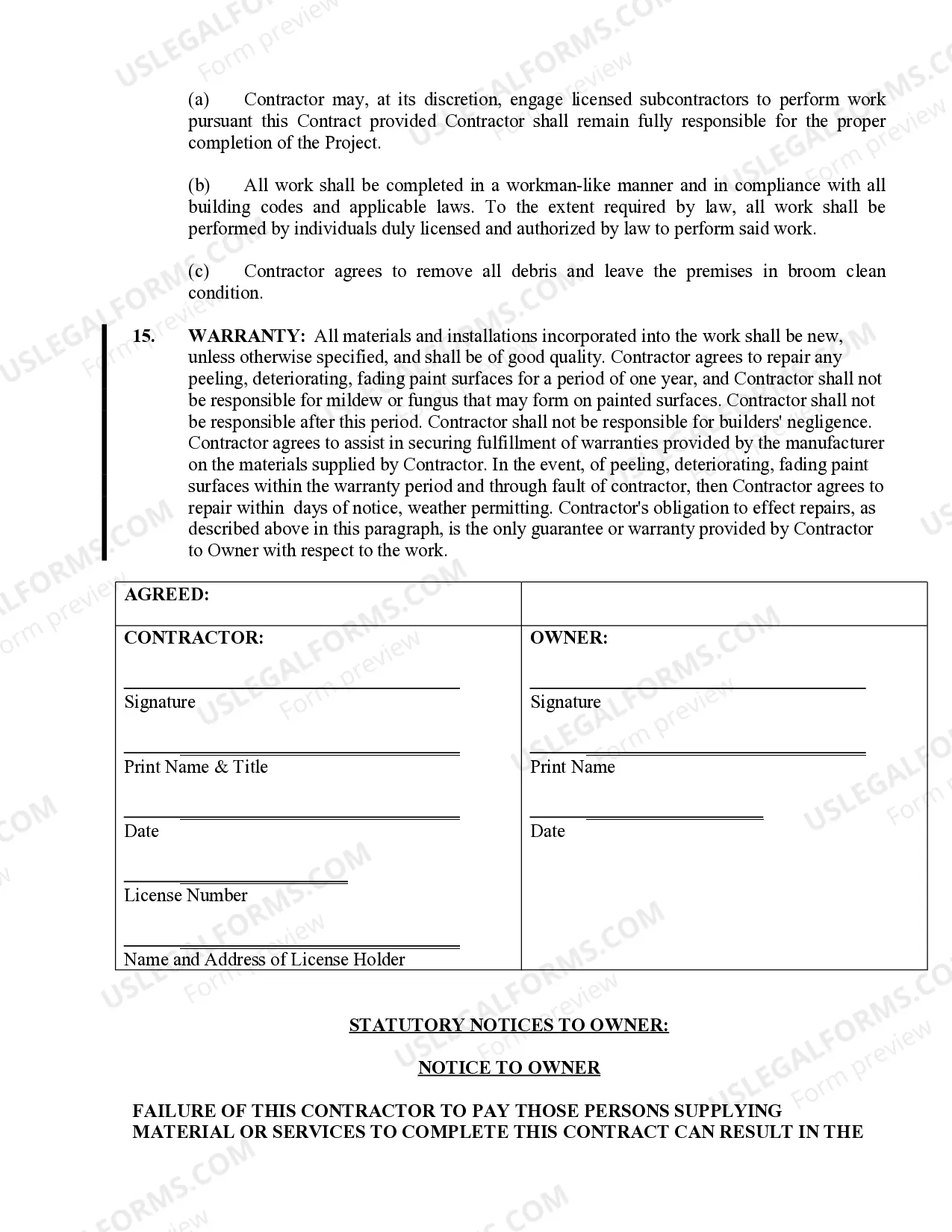 Preview Painting Contract for Contractor