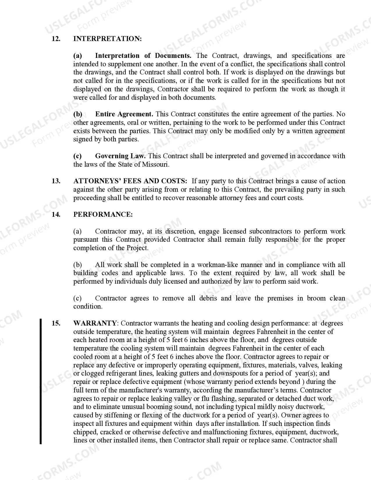 Preview HVAC Contract for Contractor