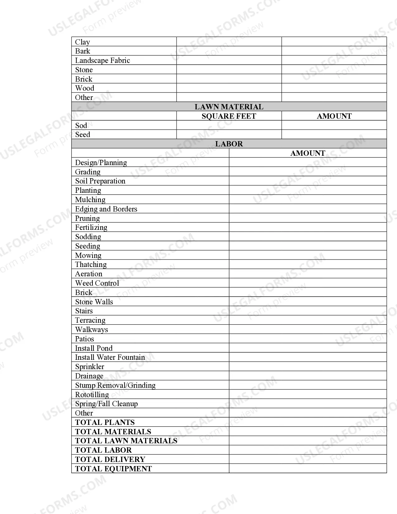 Preview Landscape Contract for Contractor