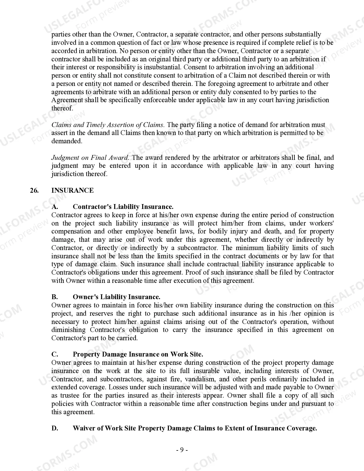 Preview Commercial Contract for Contractor