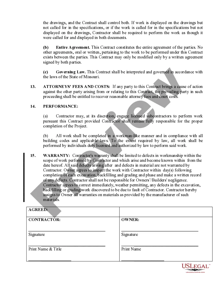 Preview Excavator Contract for Contractor