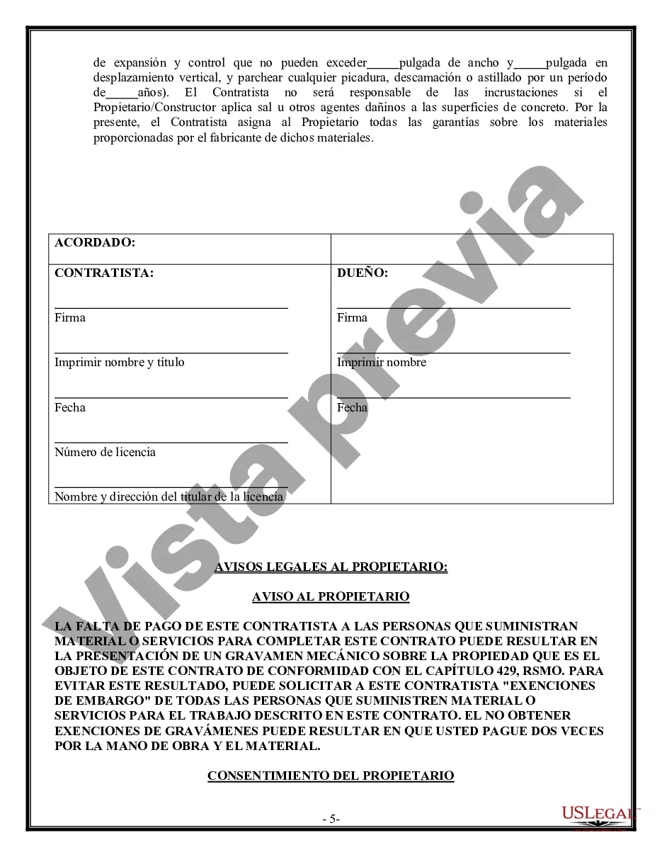 Preview Contrato de albañil de hormigón para contratista