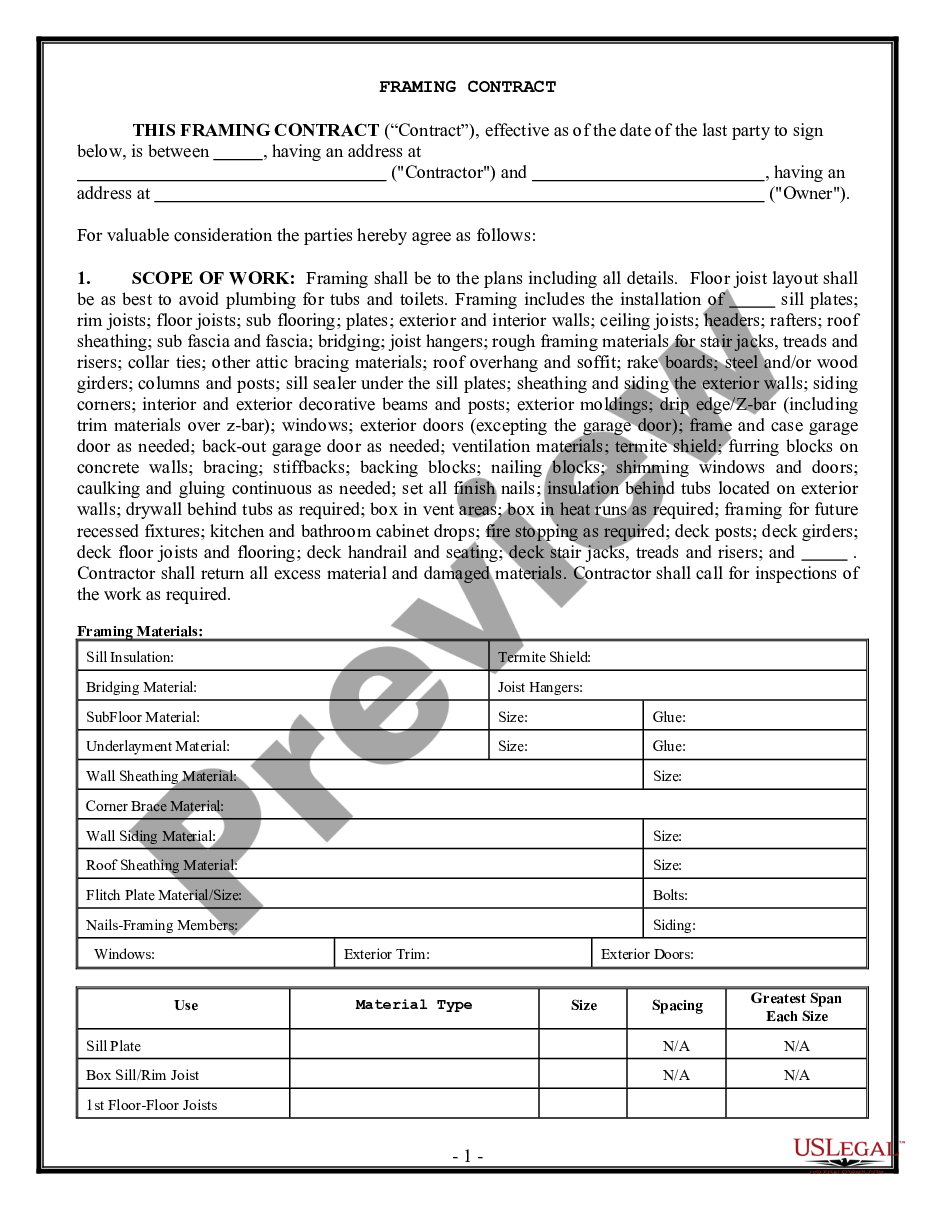 page 0 Framing Contract for Contractor preview