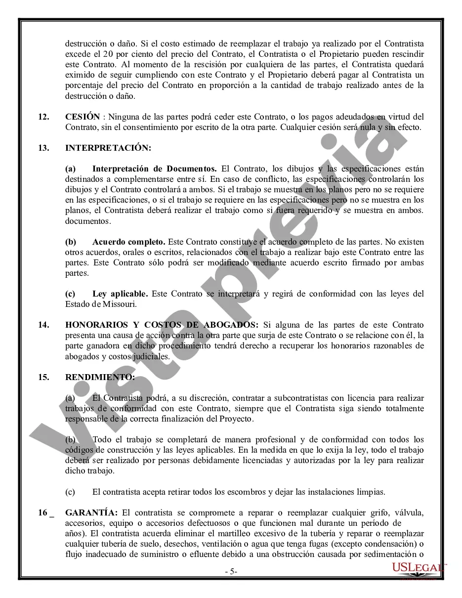Preview Contrato de plomería para contratista