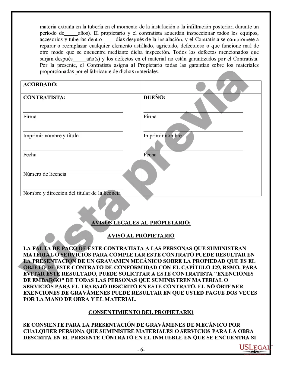 Preview Contrato de plomería para contratista