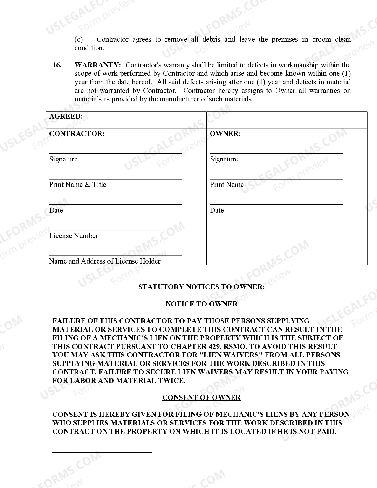 Preview Brick Mason Contract for Contractor