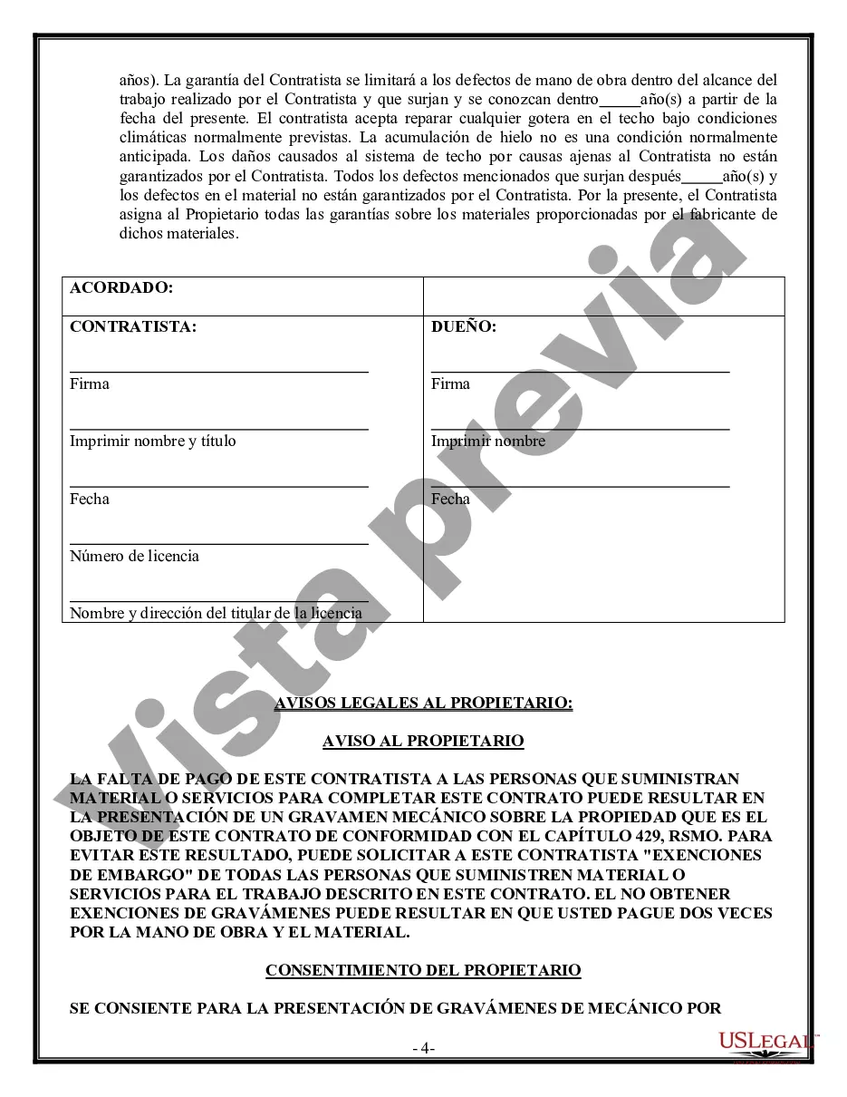 Preview Contrato de techado para contratista