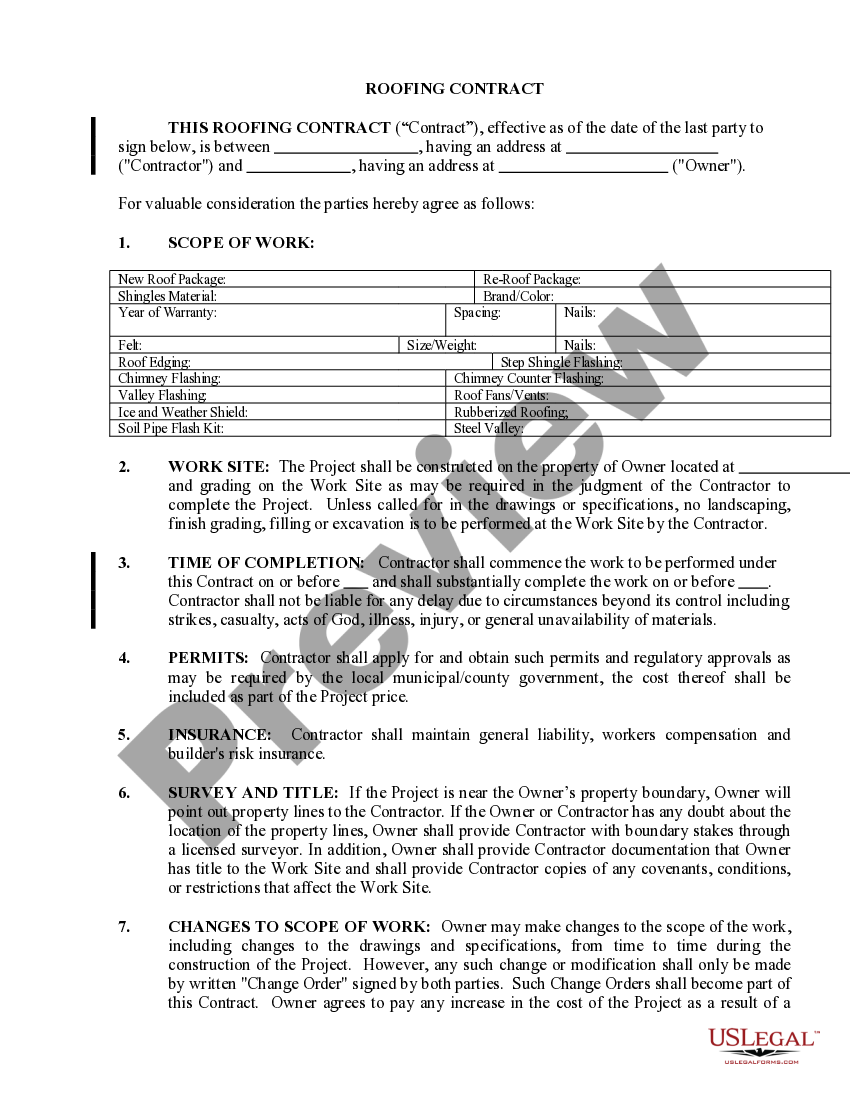 Missouri Roofing Contract for Contractor Roofing Contract Contractor
