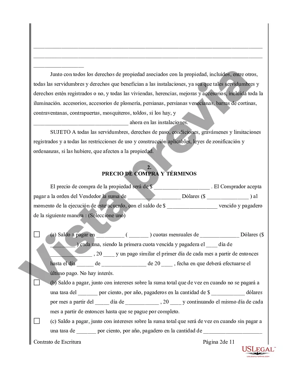 Preview Acuerdo o Contrato de Escritura de Venta y Compra de Bienes Raíces a/k/a Terreno o Contrato de Ejecución