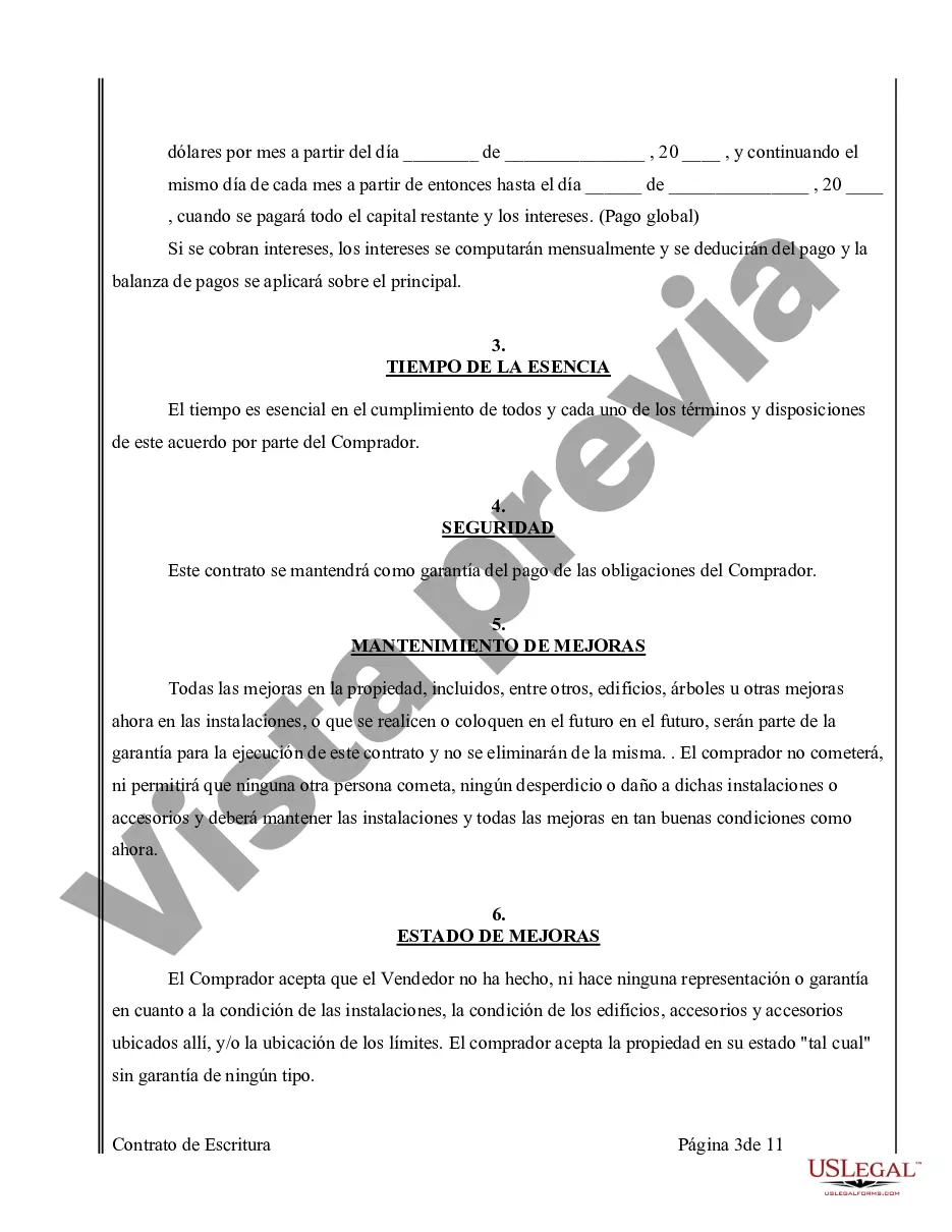 Preview Acuerdo o Contrato de Escritura de Venta y Compra de Bienes Raíces a/k/a Terreno o Contrato de Ejecución