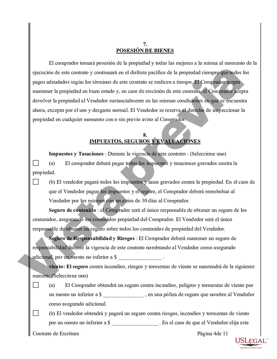 Preview Acuerdo o Contrato de Escritura de Venta y Compra de Bienes Raíces a/k/a Terreno o Contrato de Ejecución