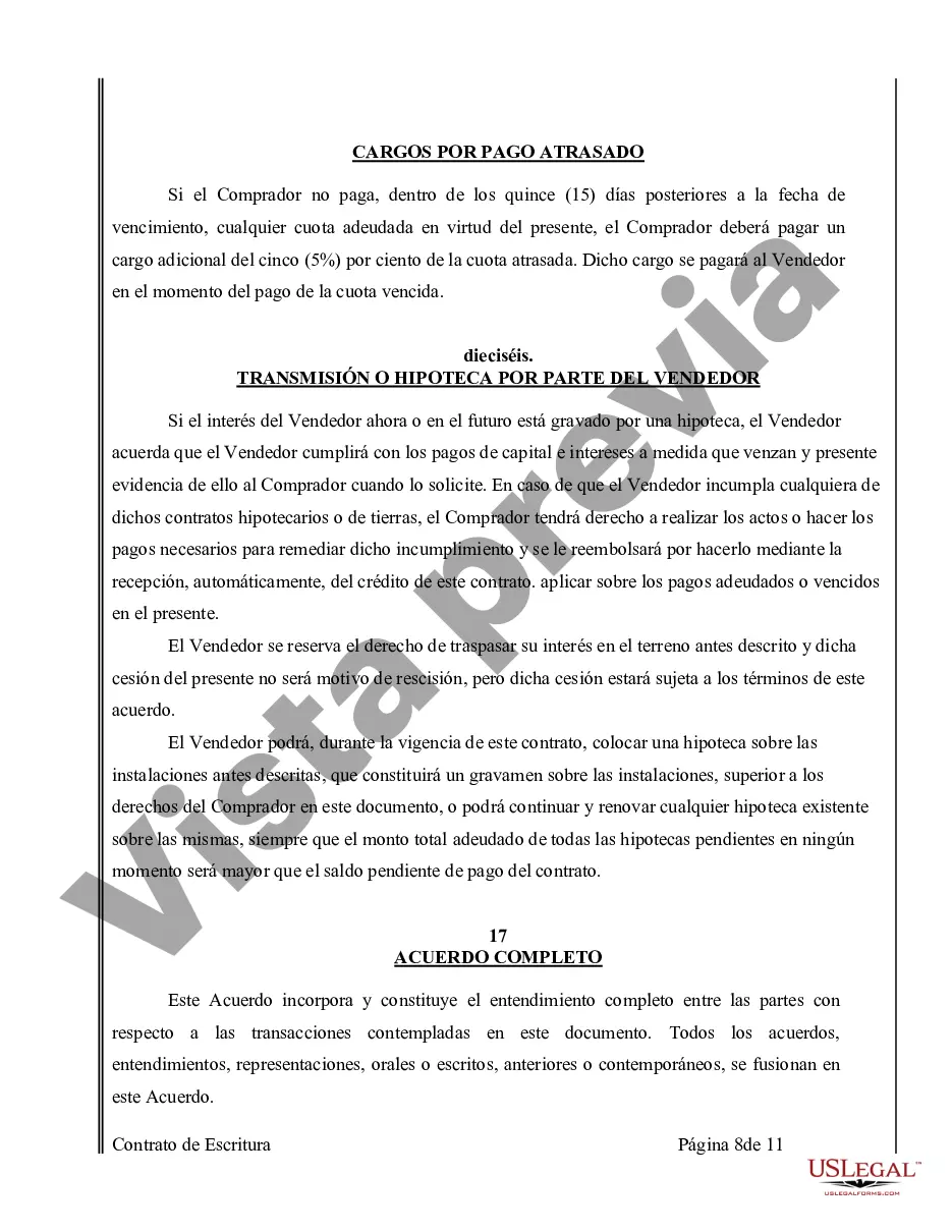 Preview Acuerdo o Contrato de Escritura de Venta y Compra de Bienes Raíces a/k/a Terreno o Contrato de Ejecución