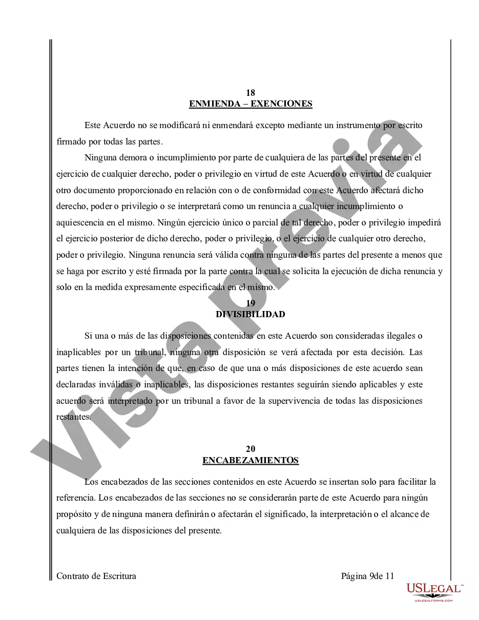 Preview Acuerdo o Contrato de Escritura de Venta y Compra de Bienes Raíces a/k/a Terreno o Contrato de Ejecución