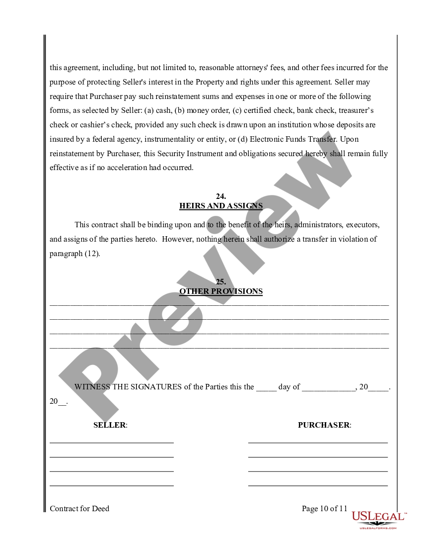 Missouri Agreement Or Contract For Deed For Sale And Purchase Of Real 