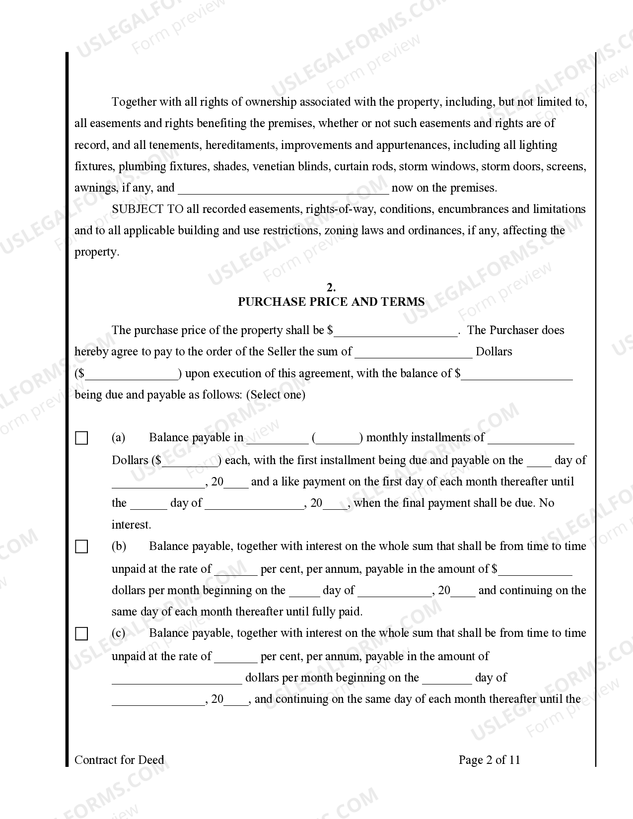 Missouri Agreement or Contract for Deed for Sale and Purchase of Real Estate a/k/a Land or