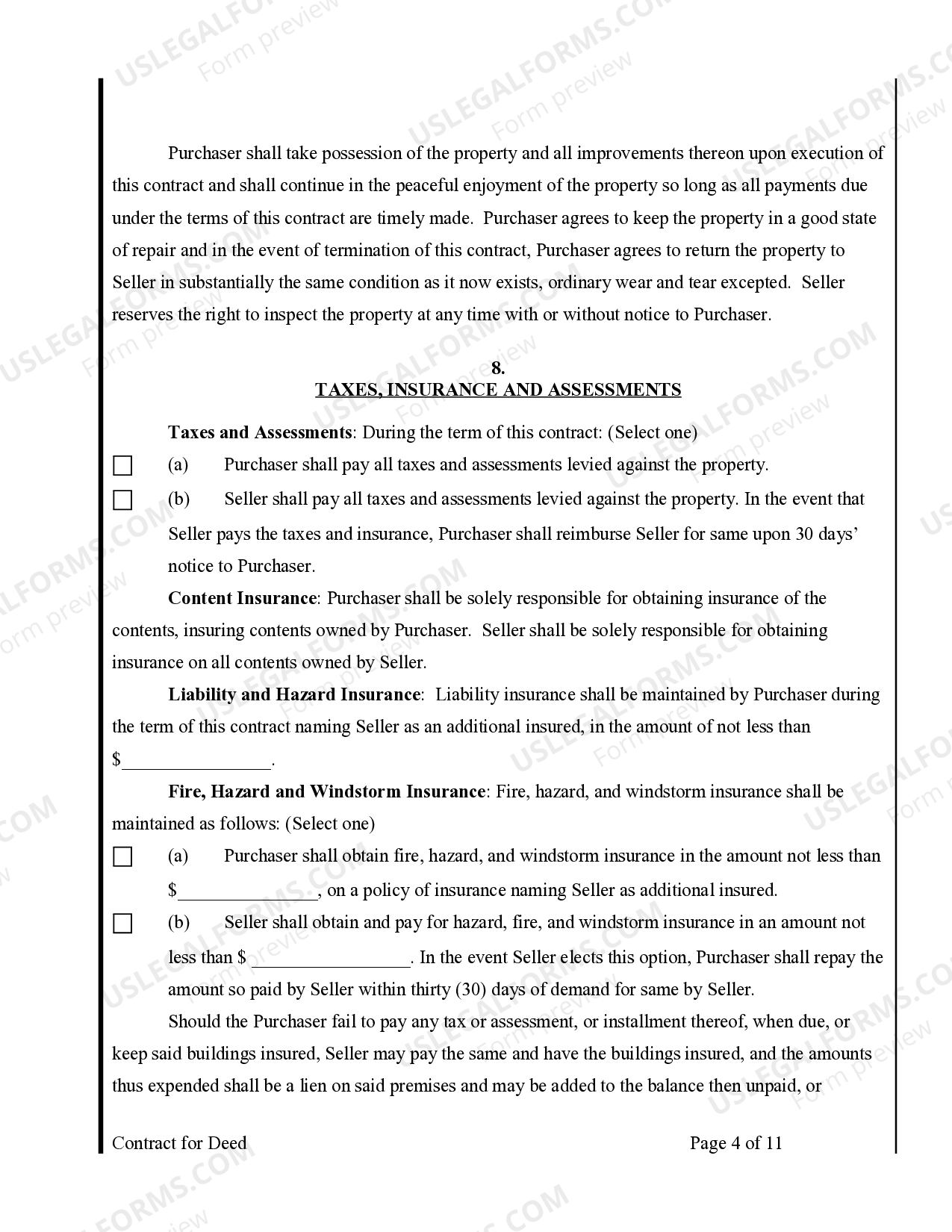 Missouri Agreement or Contract for Deed for Sale and Purchase of Real