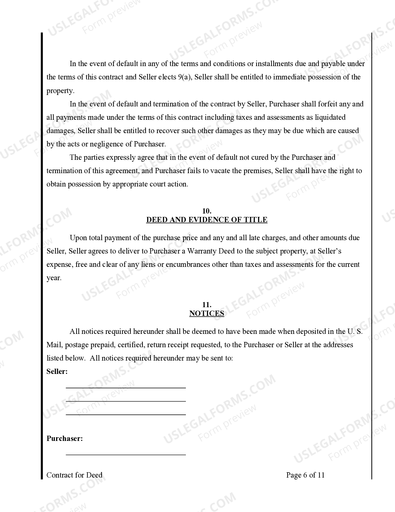 Missouri Agreement or Contract for Deed for Sale and Purchase of Real