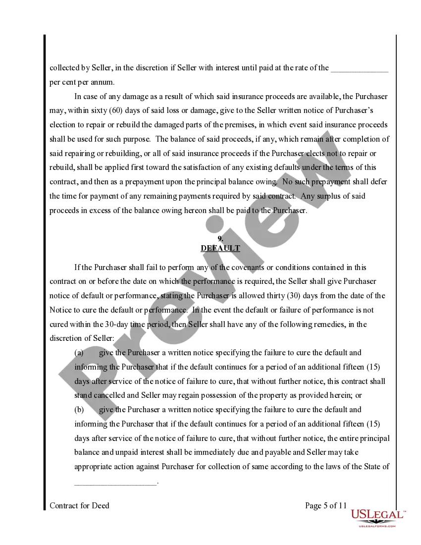 Preview Agreement or Contract for Deed for Sale and Purchase of Real Estate a/k/a Land or Executory Contract