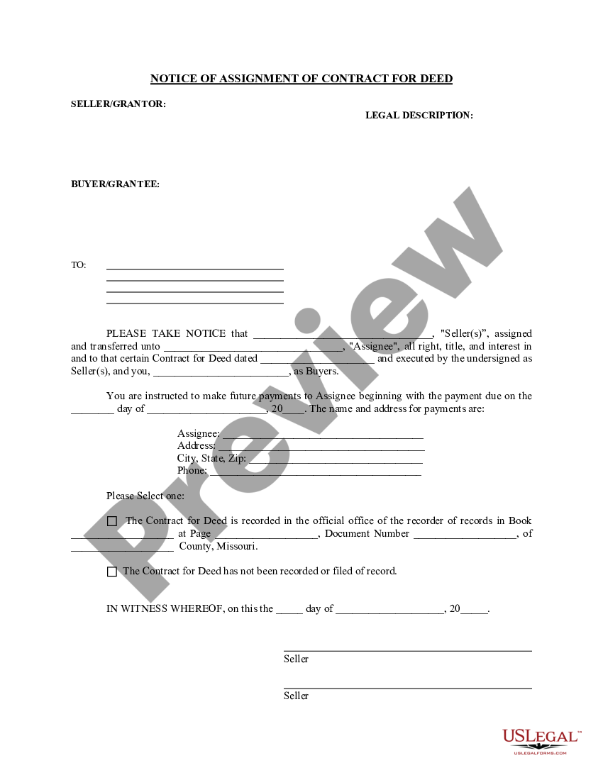 Lee S Summit Missouri Notice Of Assignment Of Contract For Deed   1 