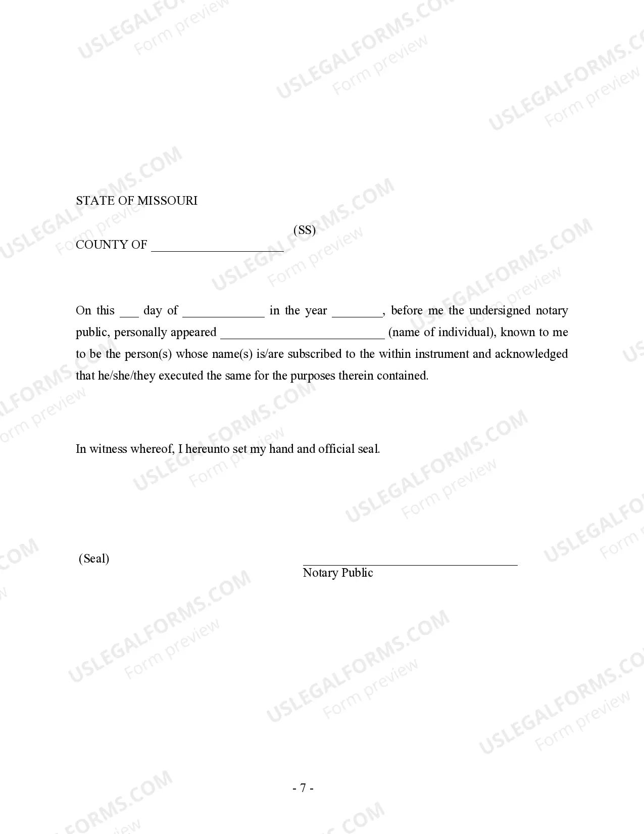 Preview Missouri Prenuptial Premarital Agreement without Financial Statements