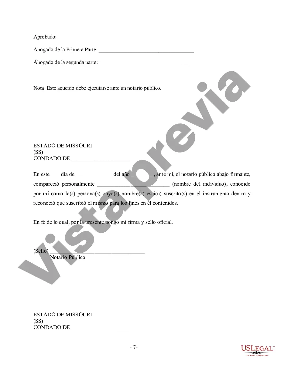 Preview Acuerdo prematrimonial prenupcial de Missouri con estados financieros