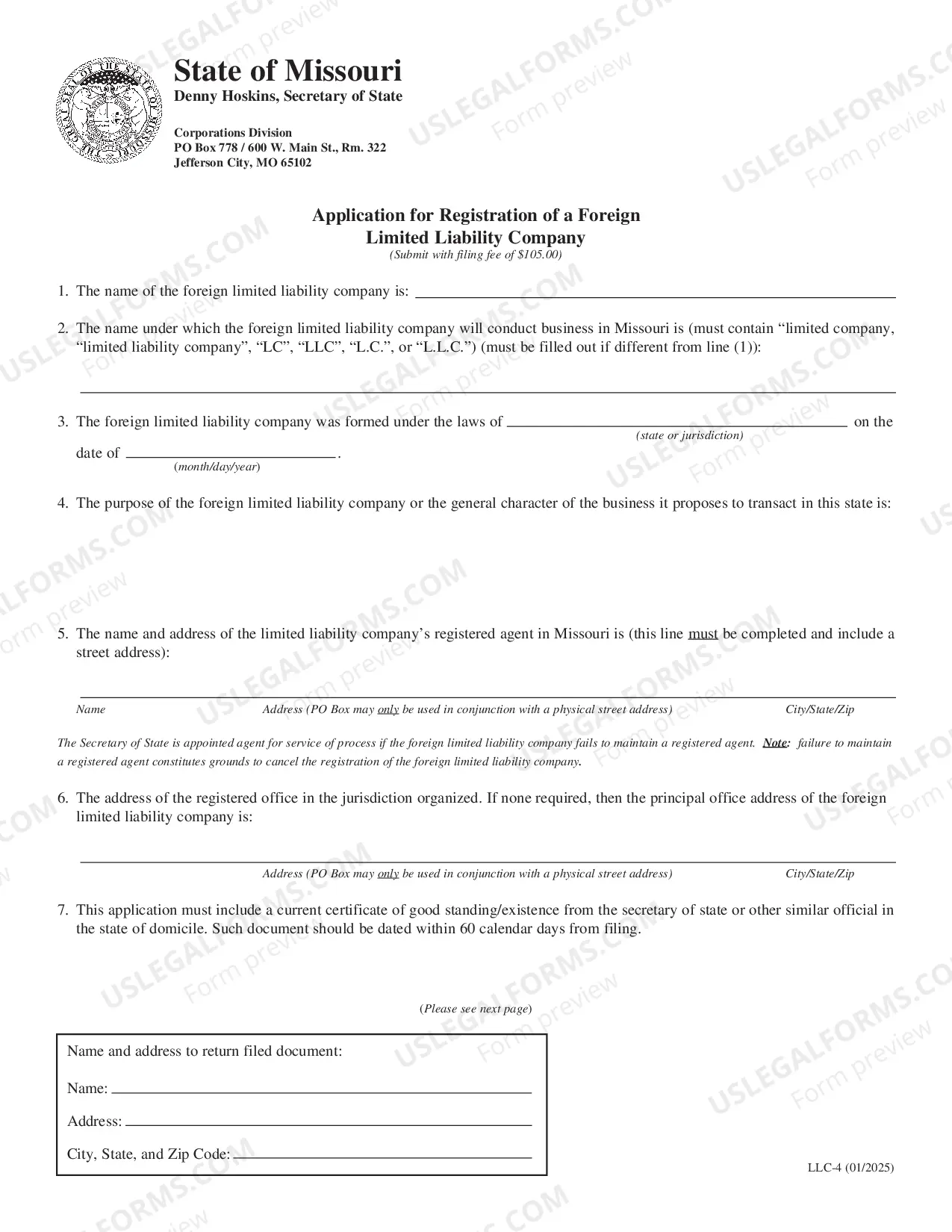 Preview Missouri Registration of Foreign Corporation