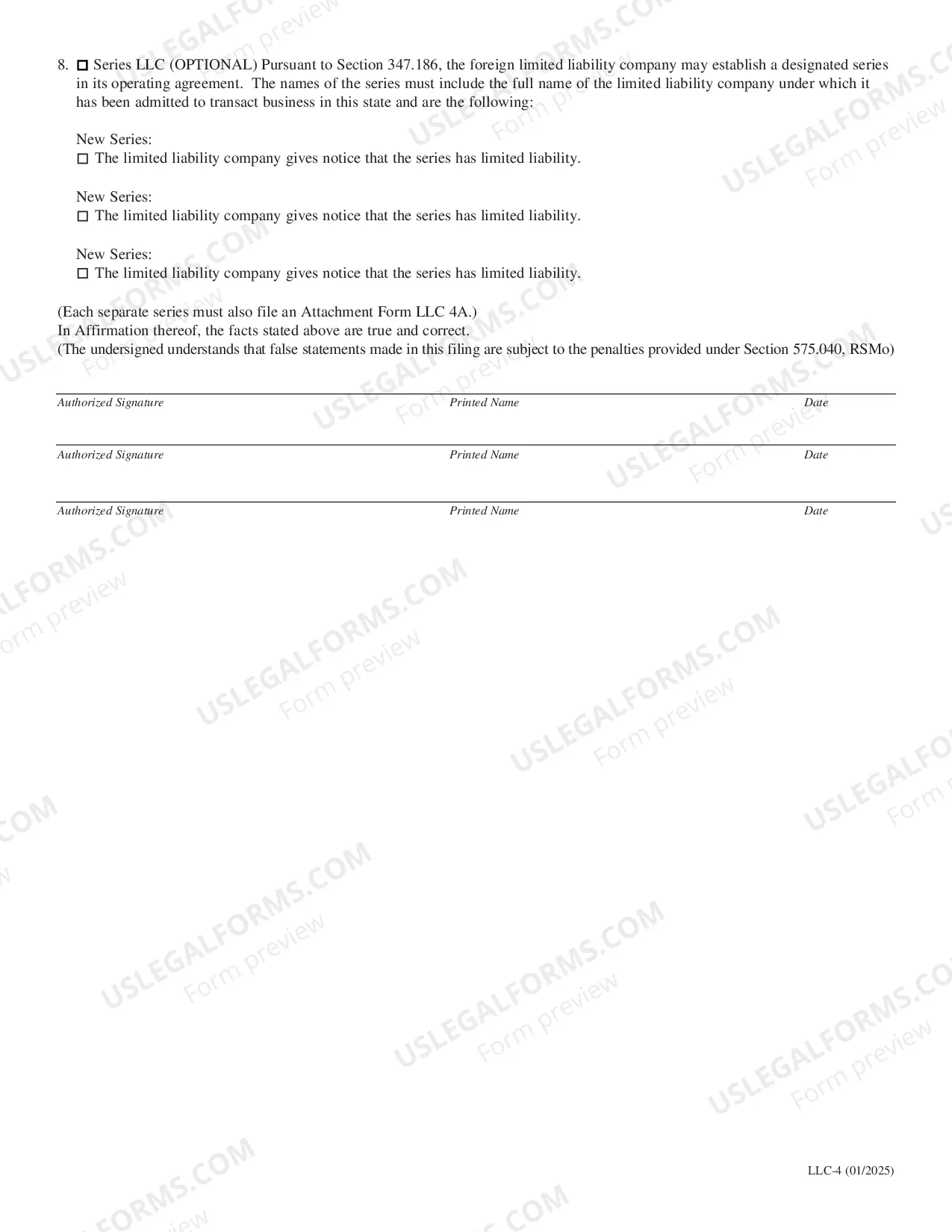 Preview Missouri Registration of Foreign Corporation