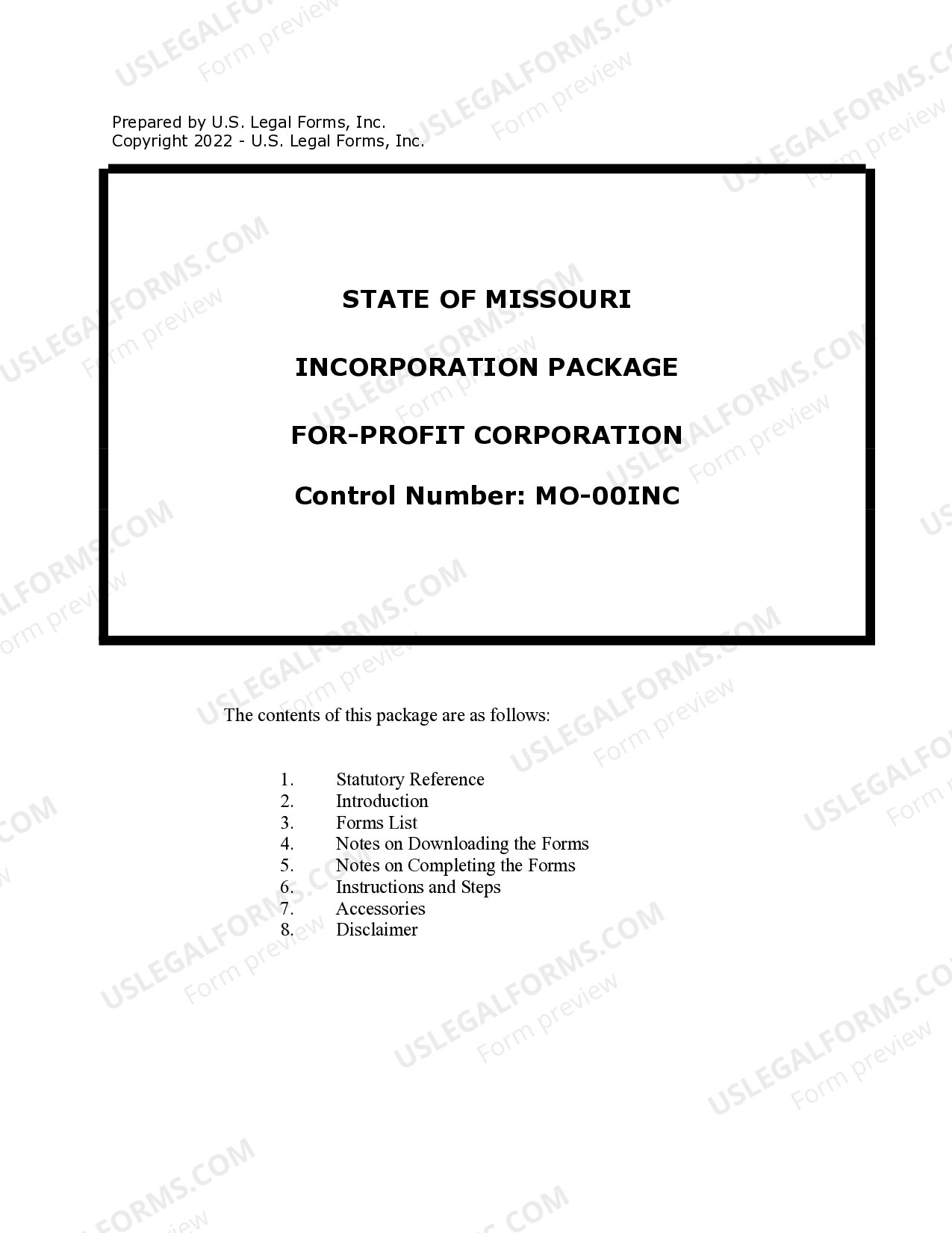 Missouri Business Incorporation Package to Incorporate Corporation