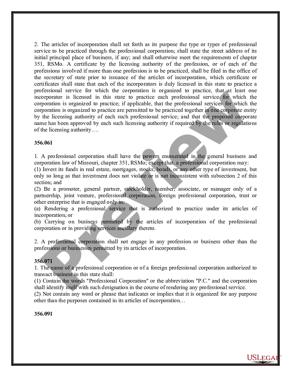 page 2 Professional Corporation Package for Missouri preview