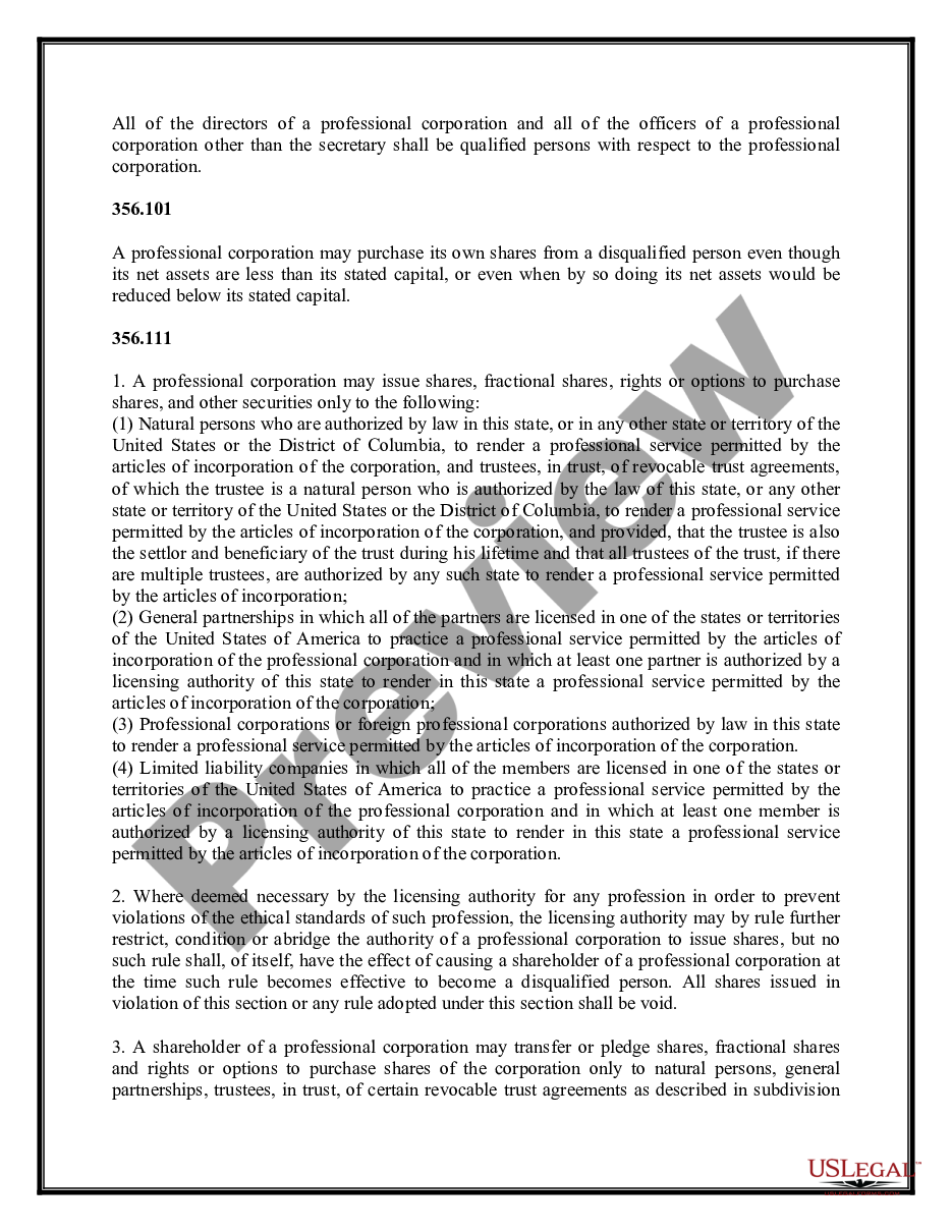 page 3 Professional Corporation Package for Missouri preview