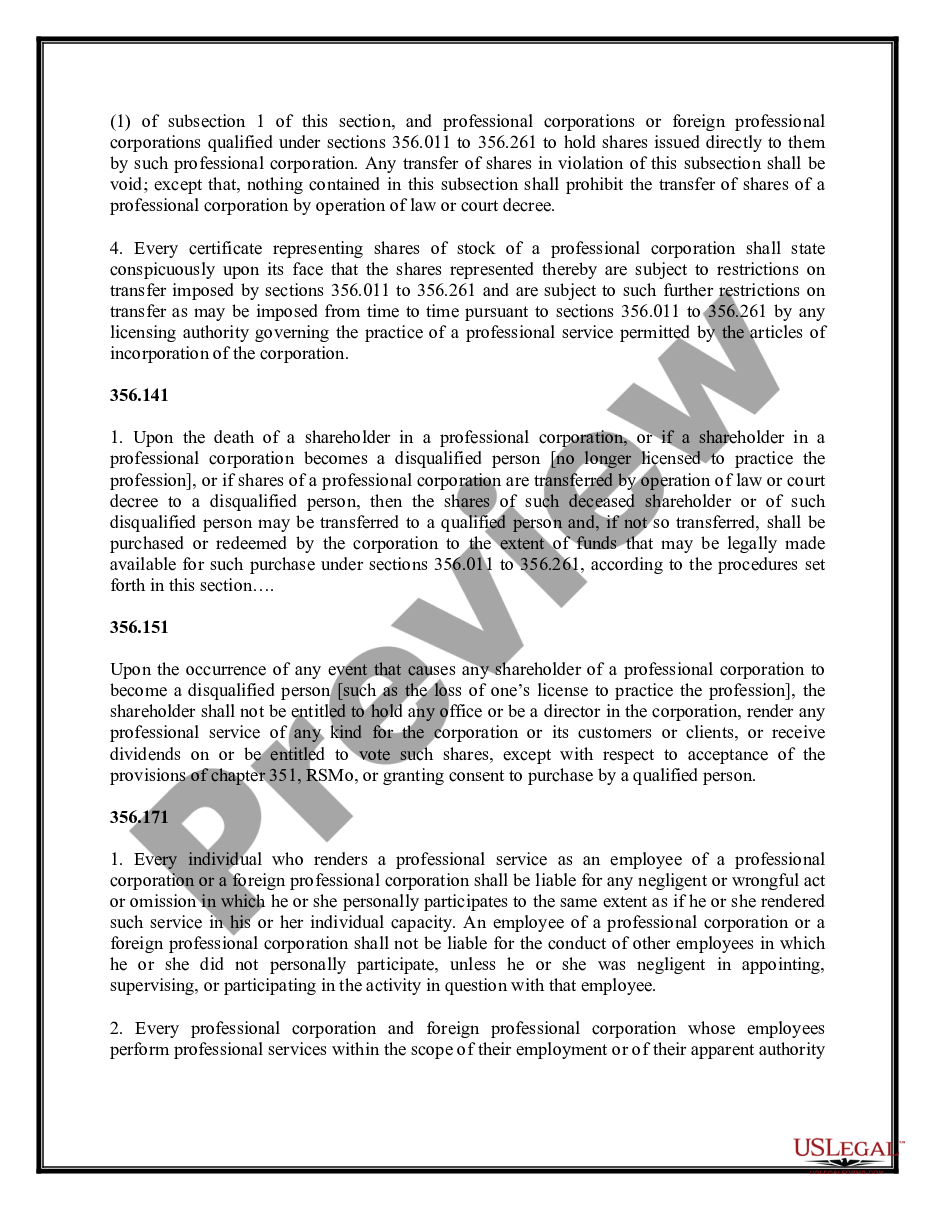 page 4 Professional Corporation Package for Missouri preview