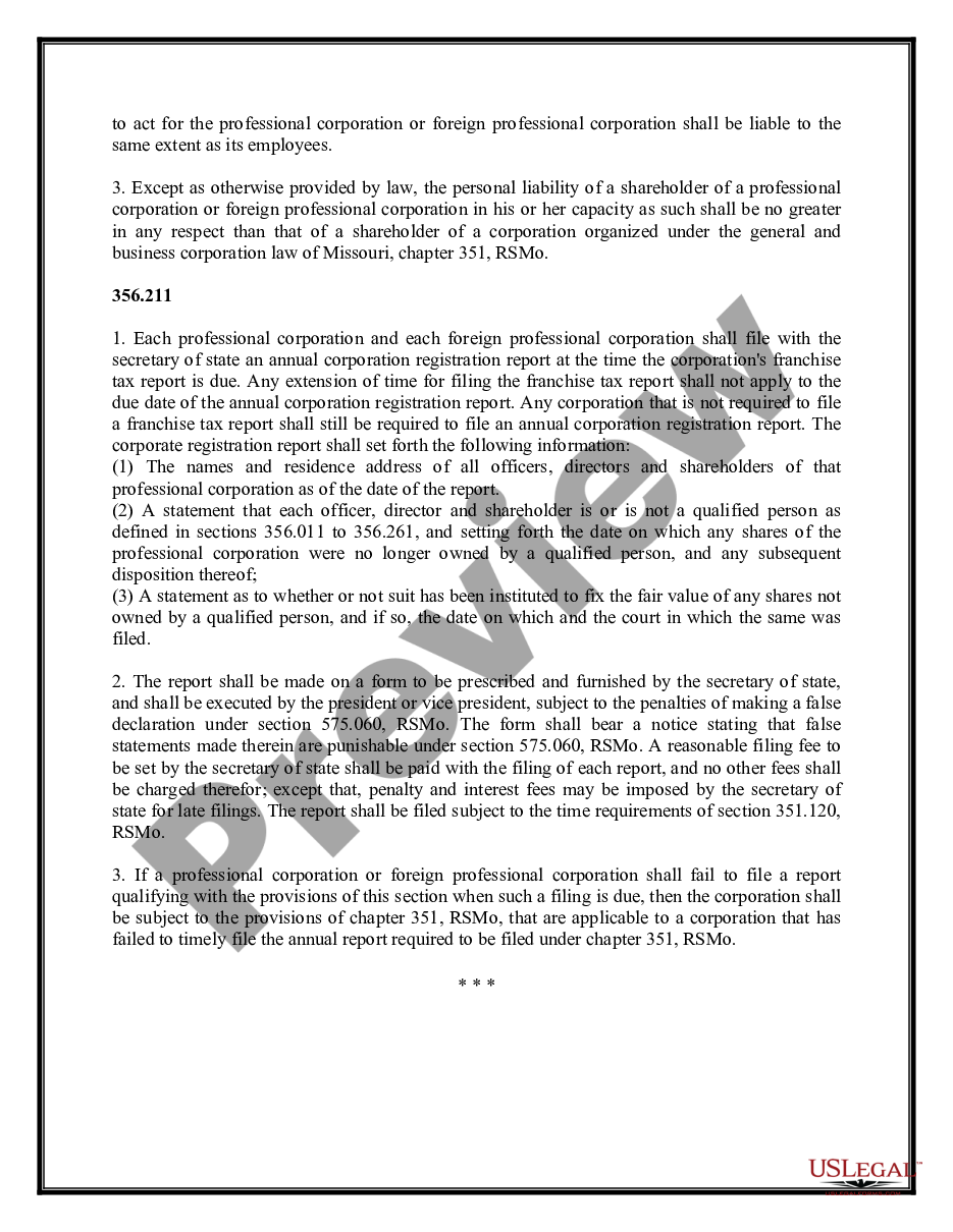 page 5 Professional Corporation Package for Missouri preview