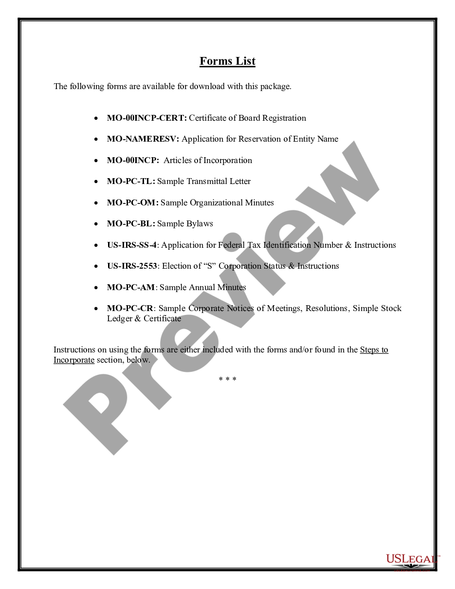 page 6 Professional Corporation Package for Missouri preview
