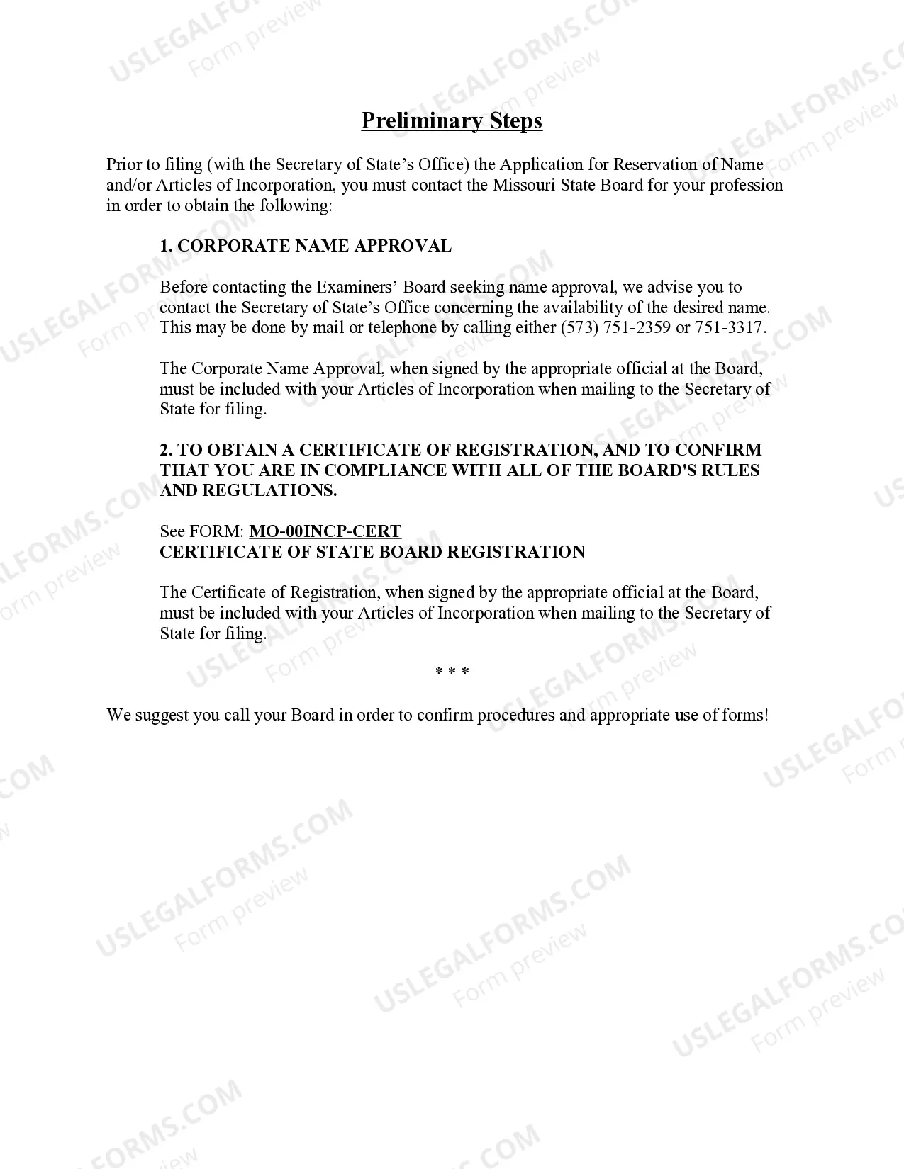 Preview Professional Corporation Package for Missouri