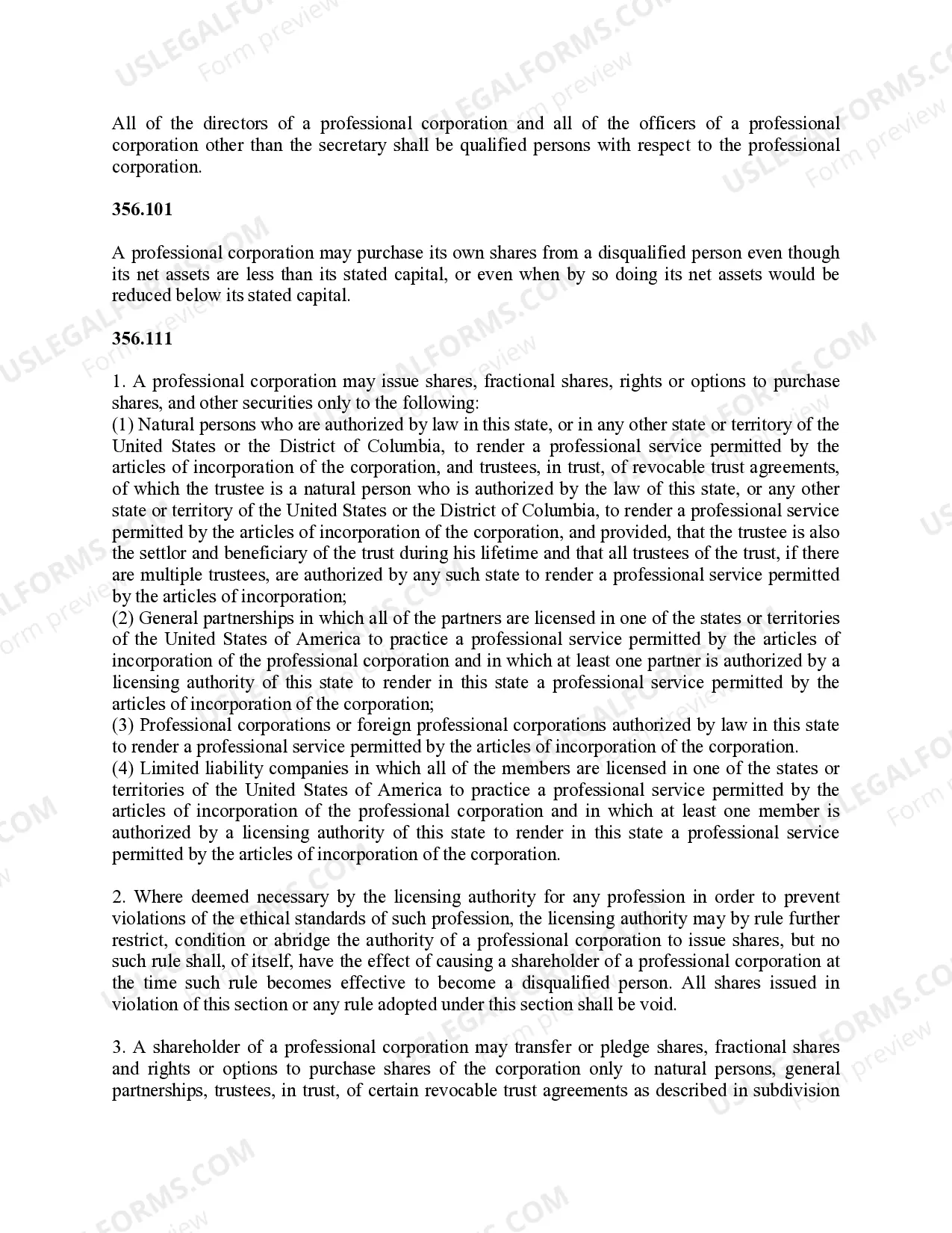 Preview Professional Corporation Package for Missouri