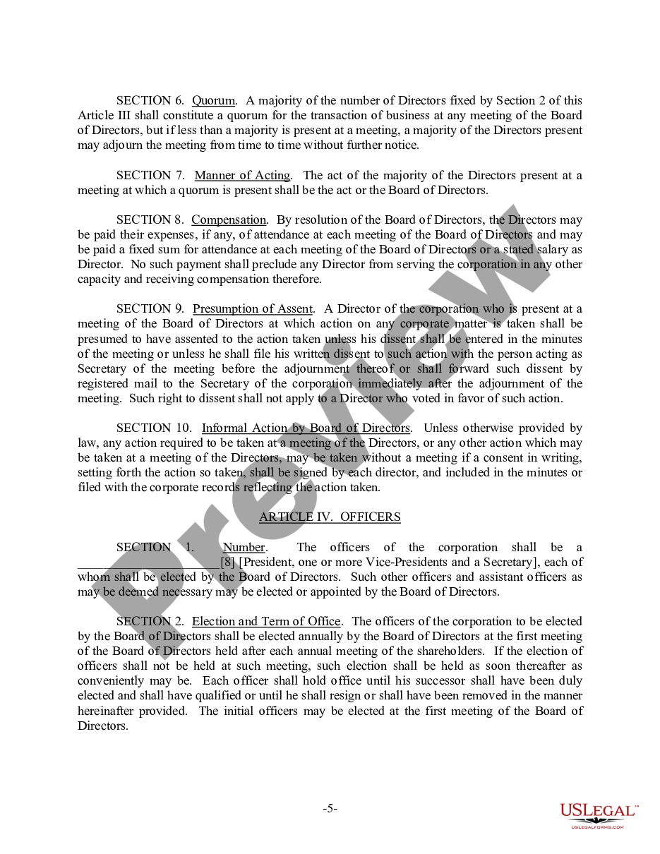 page 5 Missouri Bylaws for Corporation preview