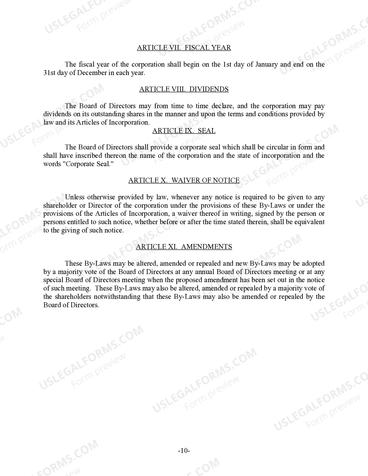 Preview Missouri Bylaws for Corporation