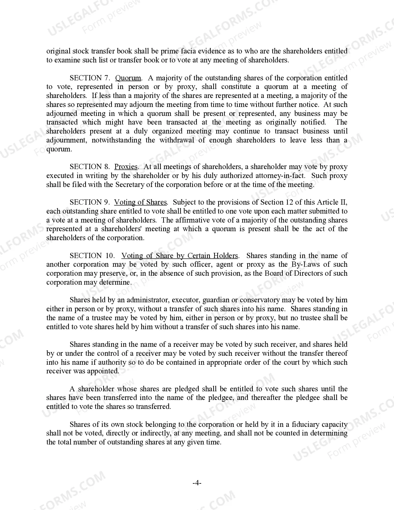 Preview Missouri Bylaws for Corporation