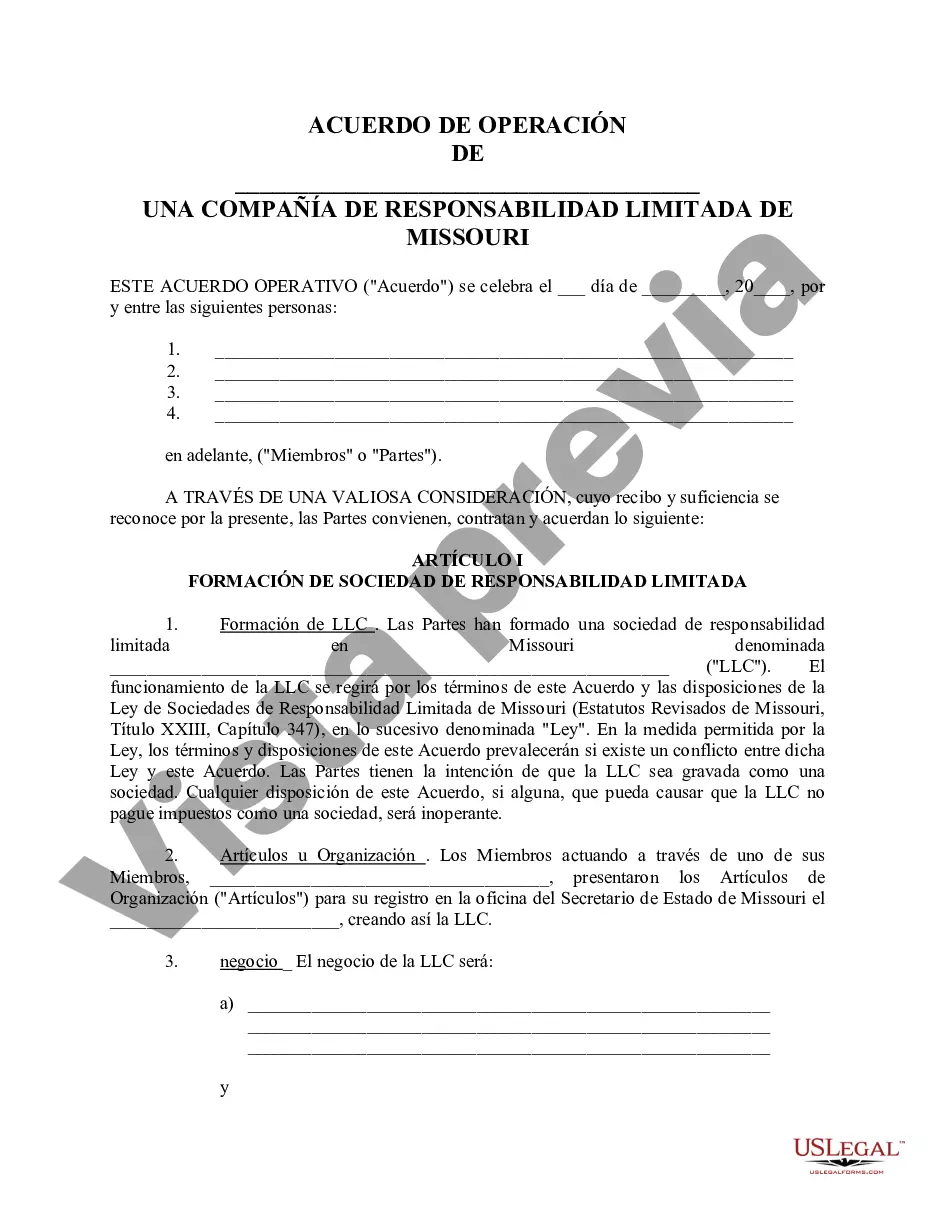 Preview Acuerdo Operativo de Sociedad de Responsabilidad Limitada LLC