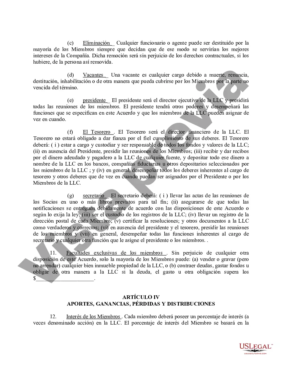 Preview Acuerdo Operativo de Sociedad de Responsabilidad Limitada LLC
