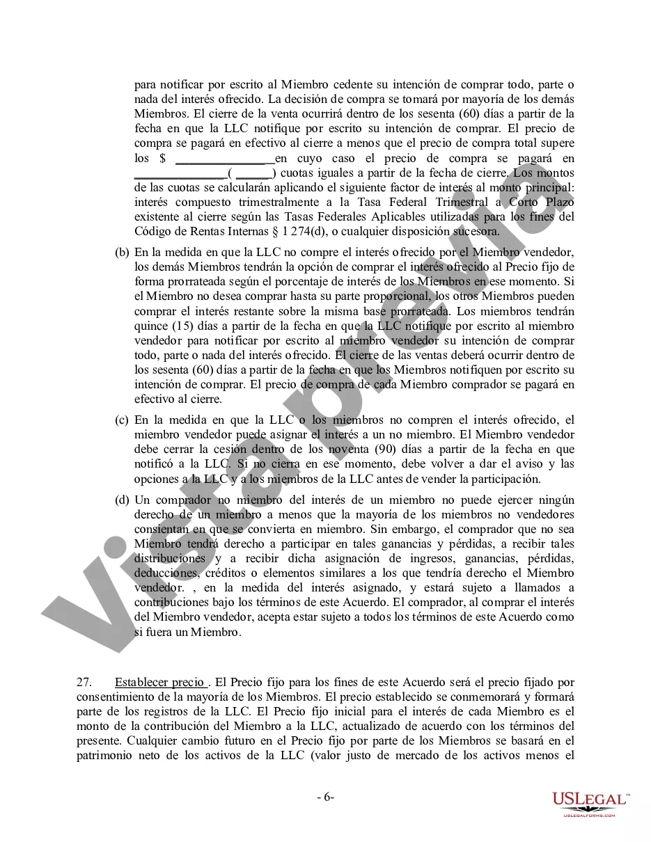 Preview Acuerdo Operativo LLC de Sociedad de Responsabilidad Limitada de Miembro Único