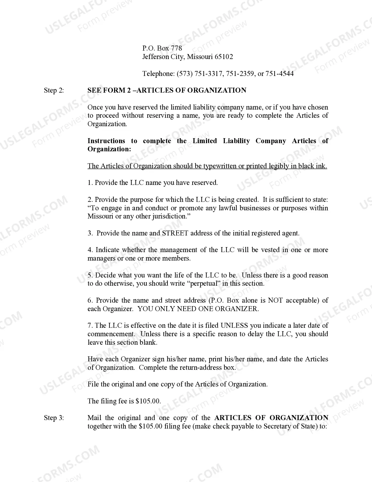 Preview Missouri Professional Limited Liability Company PLLC Formation Package