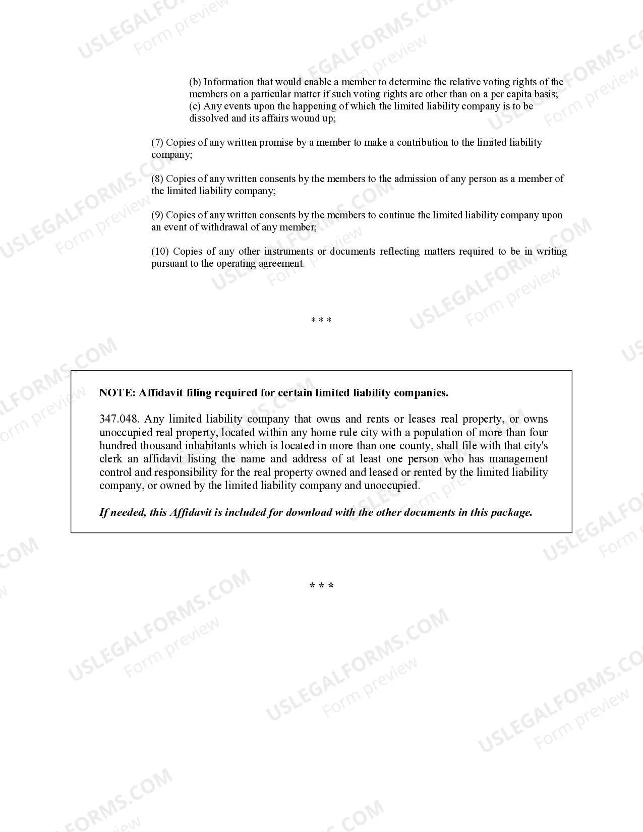 Preview Missouri Professional Limited Liability Company PLLC Formation Package