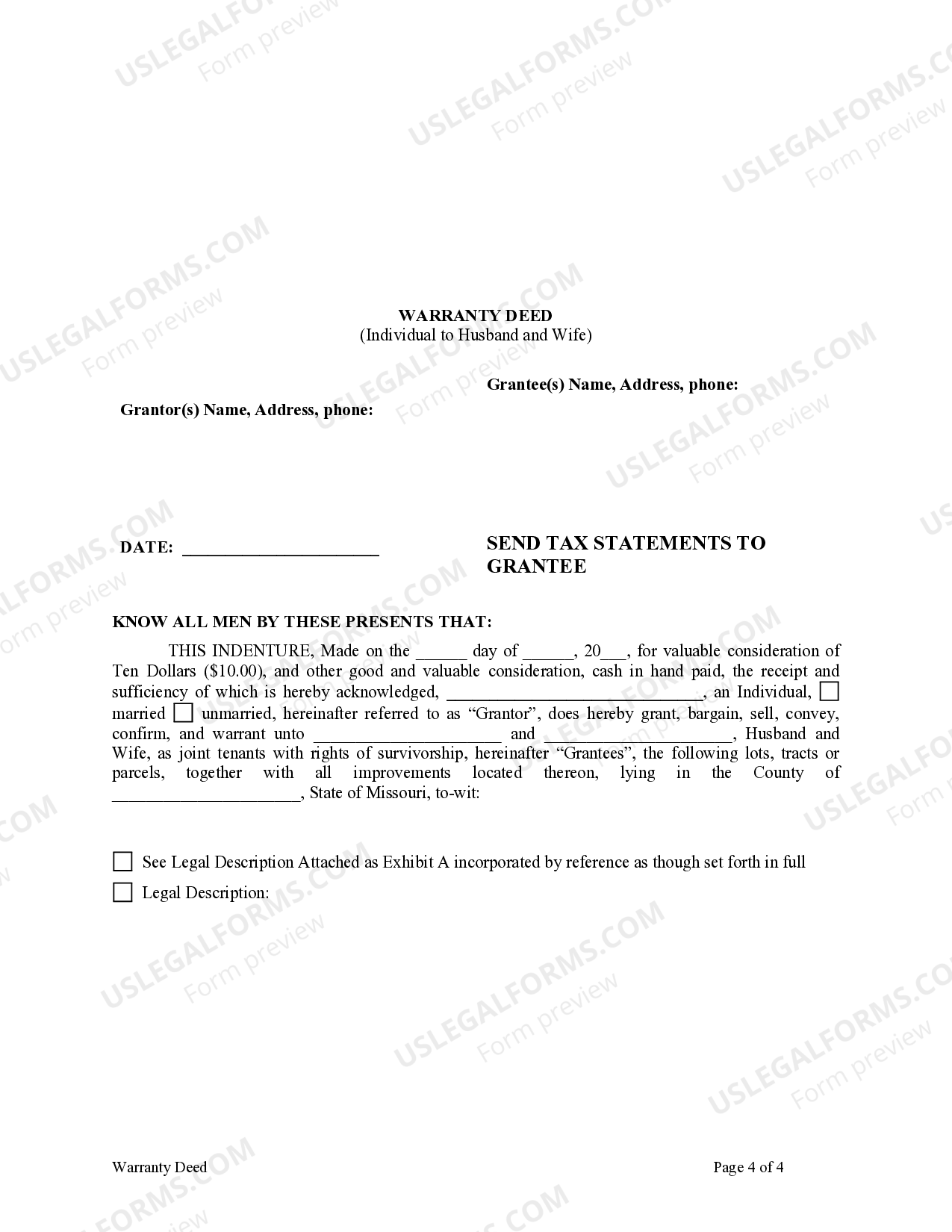 Missouri Warranty Deed from Individual to Husband and Wife - Warranty ...