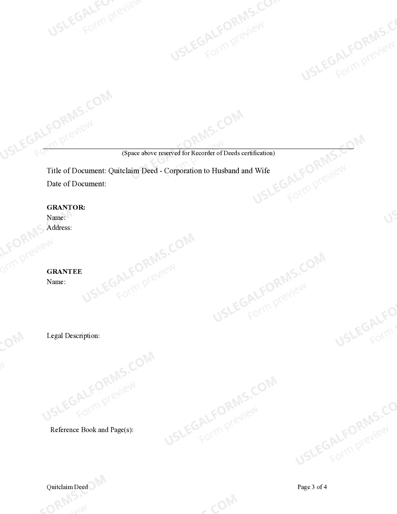 Preview Quitclaim Deed from Corporation to Husband and Wife