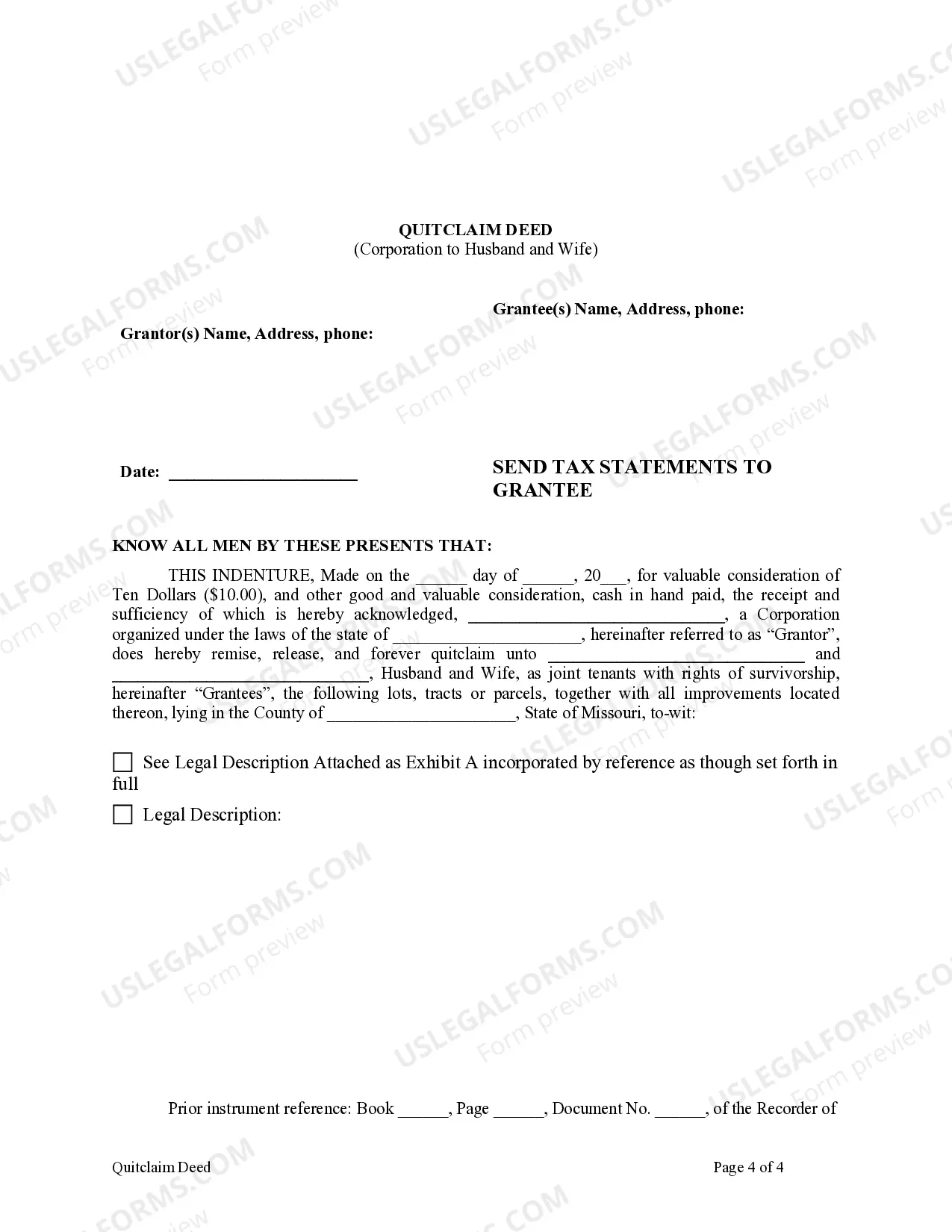 Preview Quitclaim Deed from Corporation to Husband and Wife