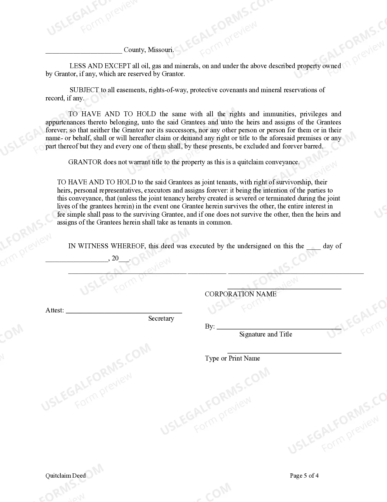 Preview Quitclaim Deed from Corporation to Husband and Wife