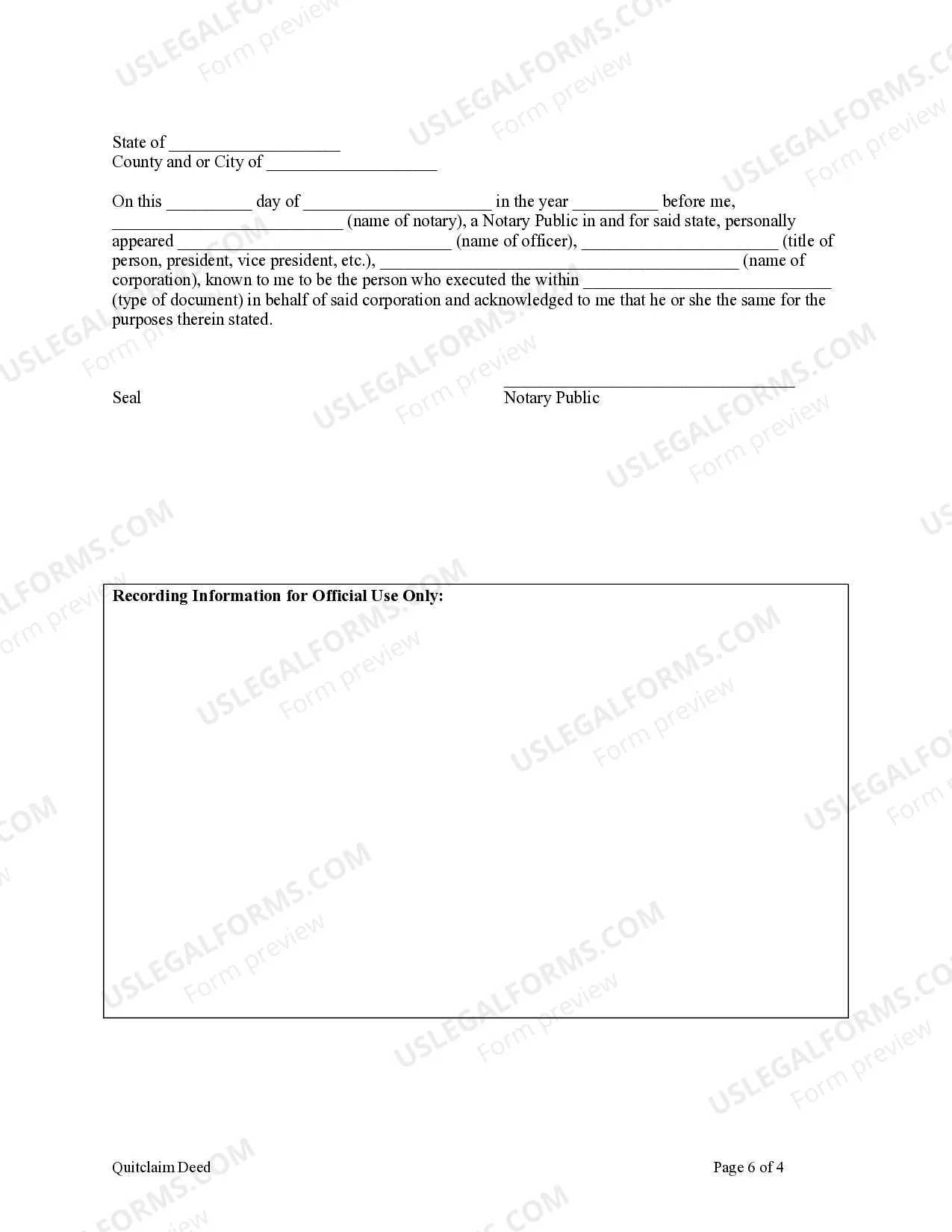 Preview Quitclaim Deed from Corporation to Husband and Wife